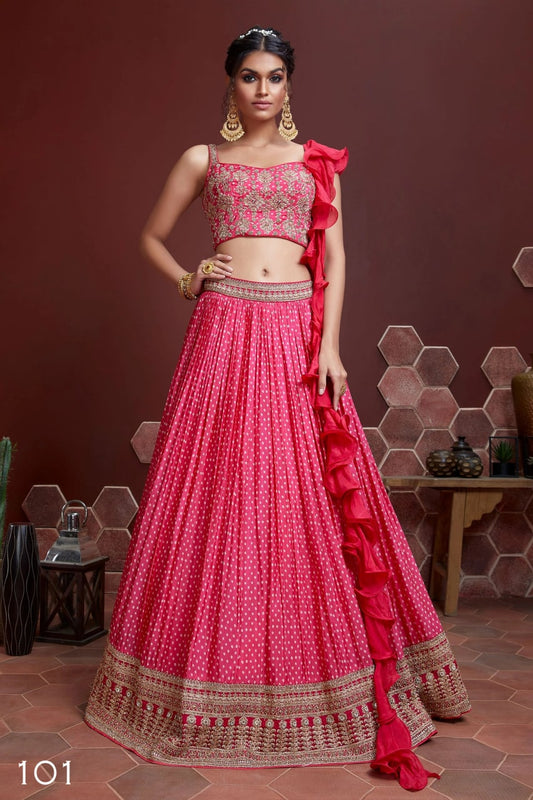 Pretty Pink Digital Print Chinnon Silk Lehenga Choli