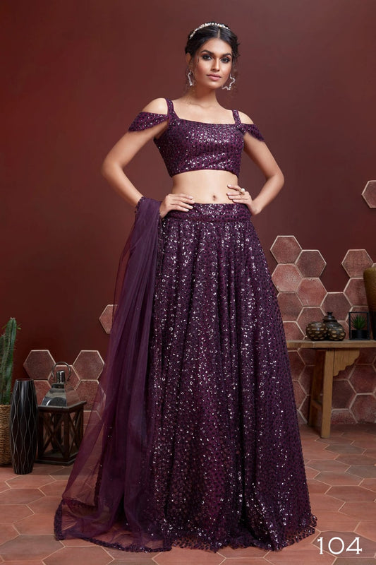 Purple Net Sequins Worked Lehenga