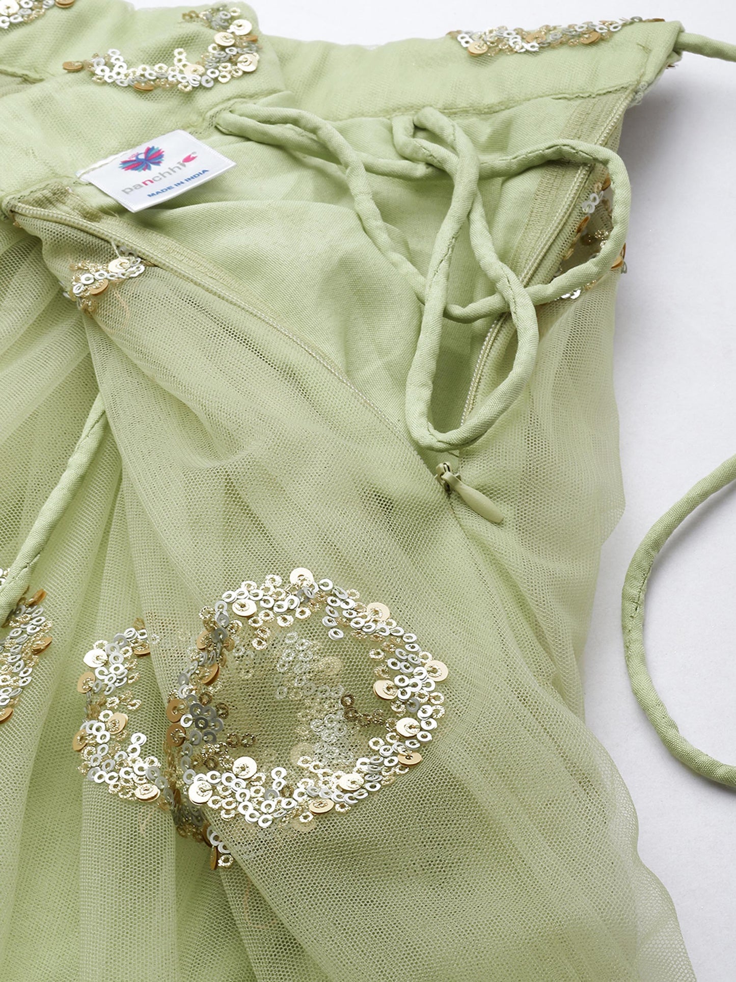 Lime Green Net Embroideried Round Sequins Lehenga